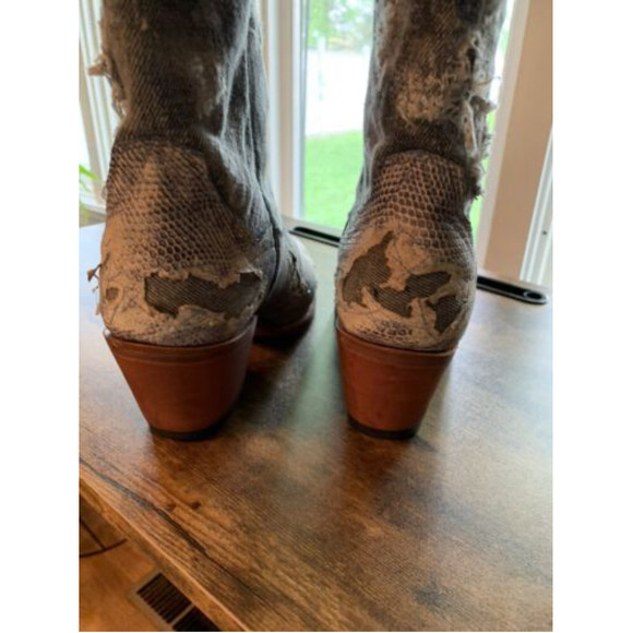 Dan Post Women’s Denim And Lizard Distressed Cowboy Boots Size 7.5 - Picture 4 of 15